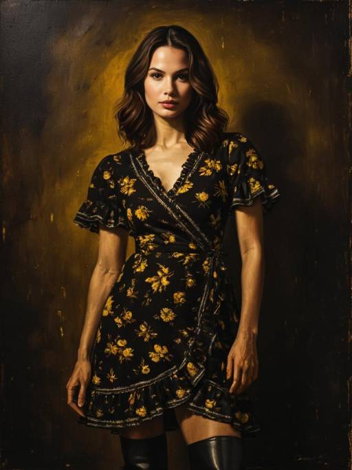 Woman in Black Floral Wrap Dress