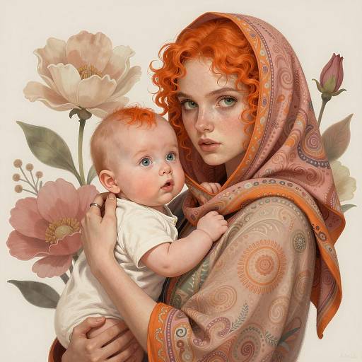 Realistic Illustration of Mother and Baby