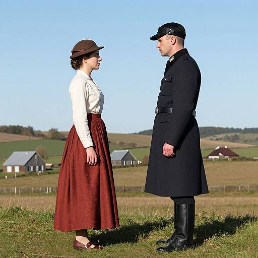 Period Attire Couple in Pastoral Setting