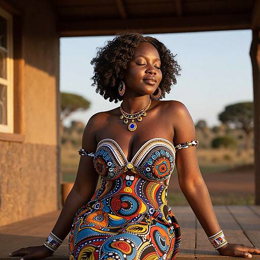 Elegant African Woman in Vibrant Tribal Costume