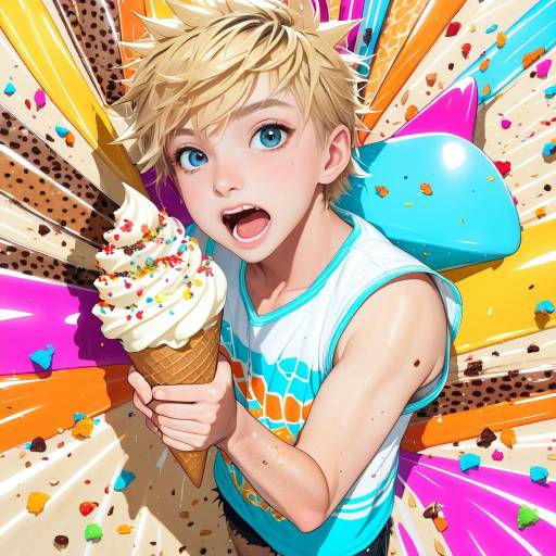 Enthusiastic Boy Enjoying Ice Cream Enthusiastic Boy Enjoying Ice Cream
