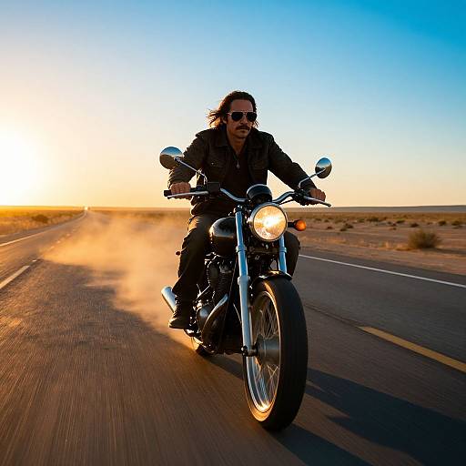 Man Riding Classic Motorcycle at Sunset