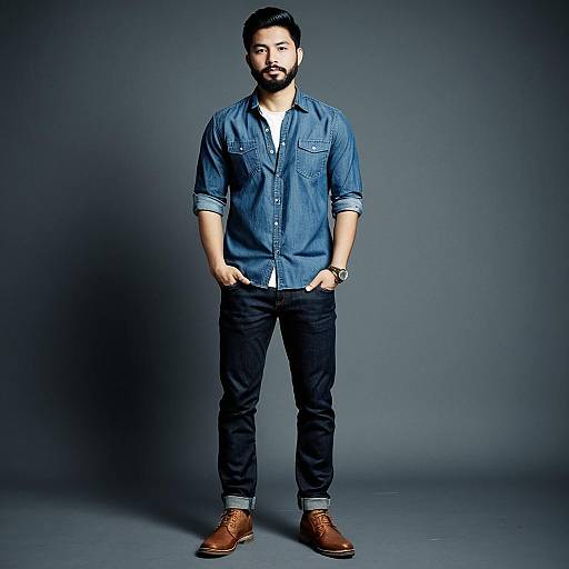 Stylish Man in Denim Outfit