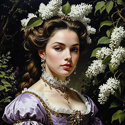 Rococo Lady with White Lilac Flowers