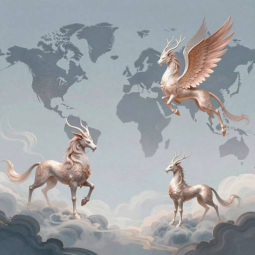 Ethereal World of Hovering Mythical Beasts