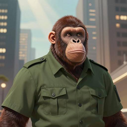 Intelligent Ape in Military Shirt Illustration