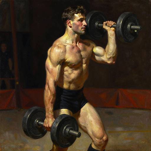 Vintage Circus Strongman Oil Painting