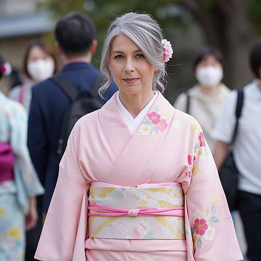 Elegant Woman in Pink Kimono