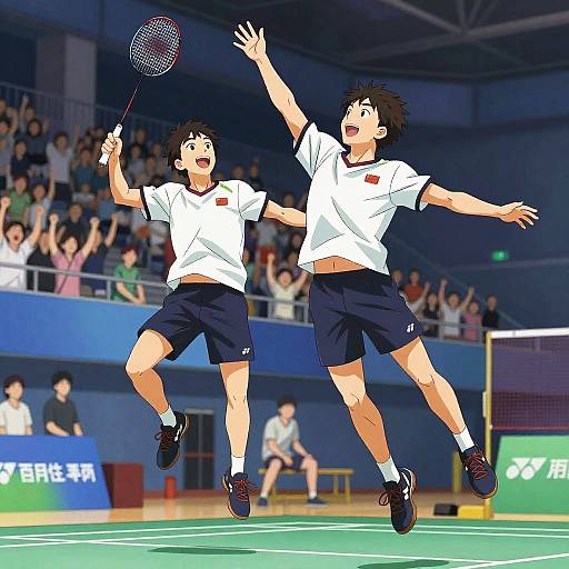 Joyful Badminton Doubles Smash
