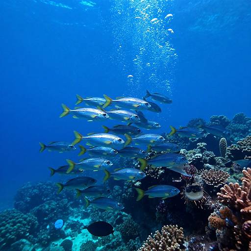 School of Fish Swimming Over Coral Reef