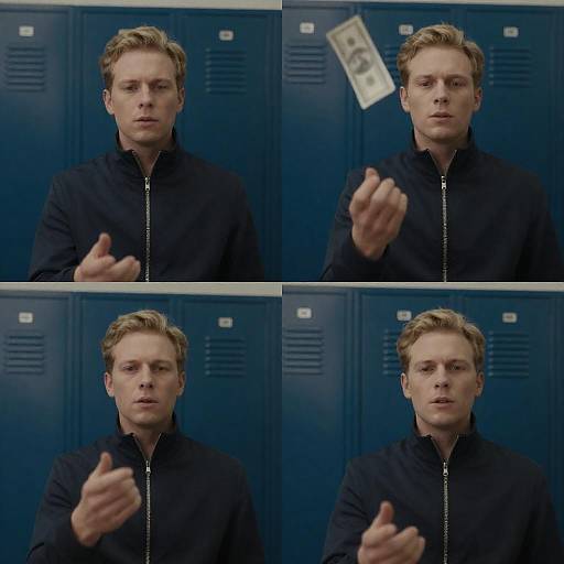Intense Young Man with Money and Lockers