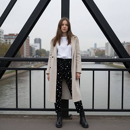 Young Woman on Urban Iron Bridge