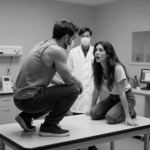 Dramatic Black-and-White Clinical Encounter