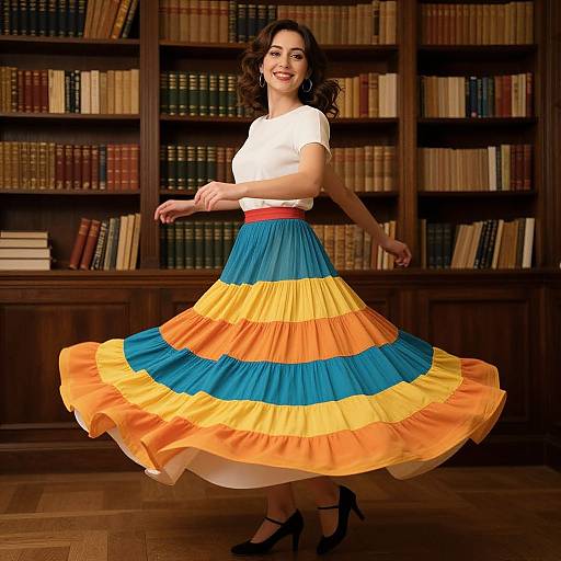 Joyful Woman Twirling in Library
