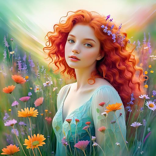 Ethereal Woman Among Colorful Wildflowers Ethereal Woman Among Colorful Wildflowers