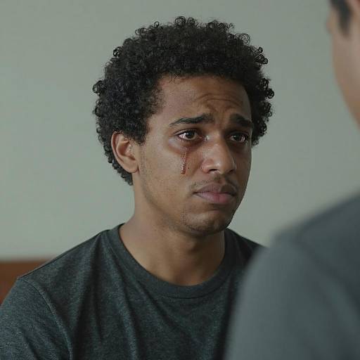 Young man crying with pained expression