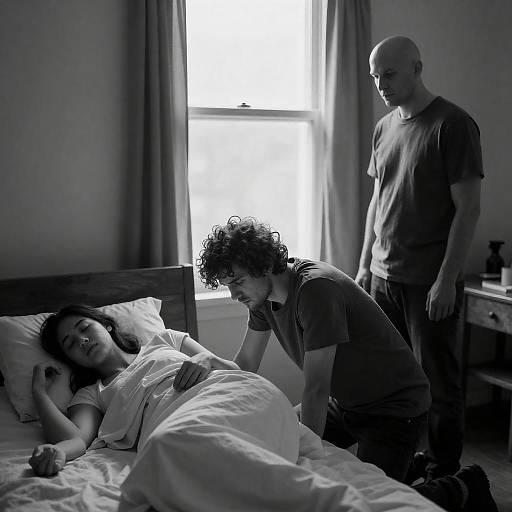 Intimate Black-and-White Bedroom Scene