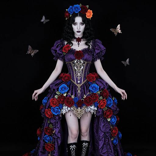 Gothic Woman in Ornate Floral Dress