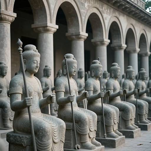 Ethereal Stone Statue Procession