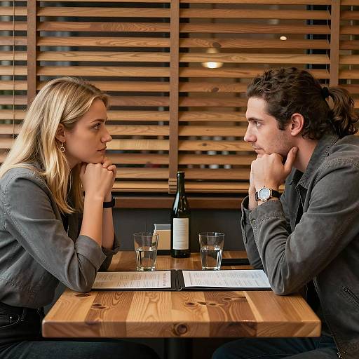 Contemplative Dinner Scene in Restaurant
