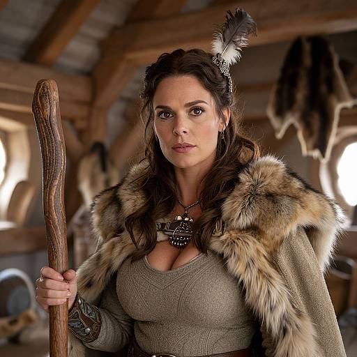 Cinematic Viking Woman in Vintage Dress