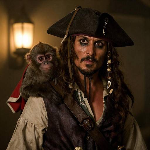 Mysterious Pirate with Monkey Companion