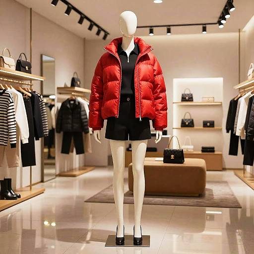 Red Puffer Jacket in Trendy Boutique
