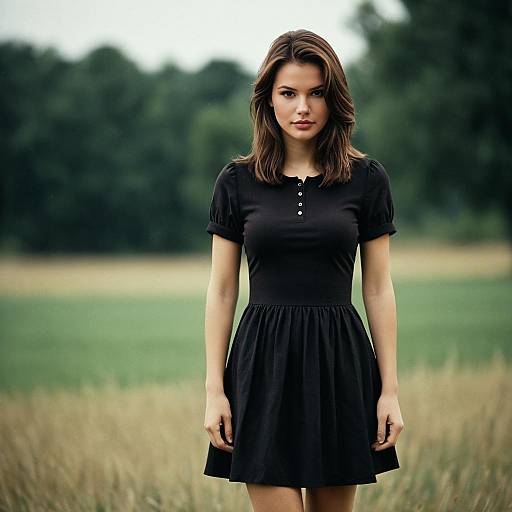Realistic Portrait of a Girl in Black Dress