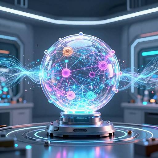 Glowing AI Expander in High-Tech Lab