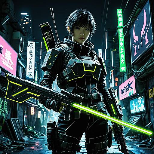 Cyberpunk Resistance Fighter with Nanotech Energy Bow