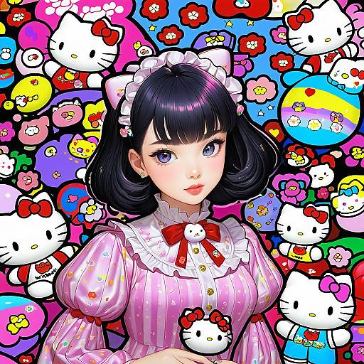 Illustration of Hello kitty (character), sanrio in the style of Lucknight