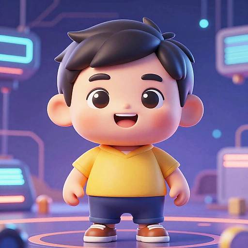 Chubby Futuristic AI Cartoon Boy