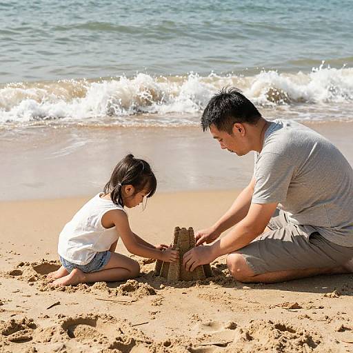 Father-Daughter Sandcastle Moment