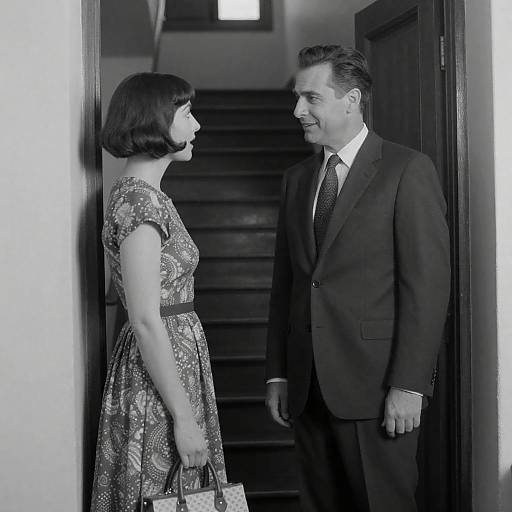 Monochrome Doorway Greeting Between Man and Woman