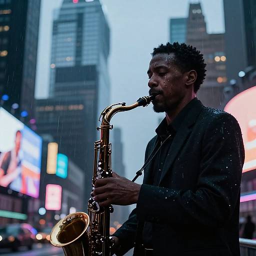 Melancholic Jazz Musician at Dusk