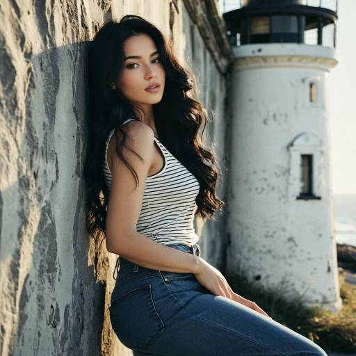 Woman Leaning Against Lighthouse Wall