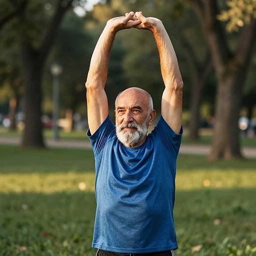 Elderly Man Stretching in Golden Park