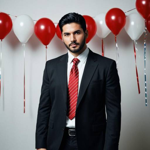 Man in Black Suit with Red Tie at Celebration