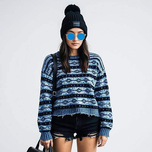 Casual Streetwear Woman in Pixel Sweater