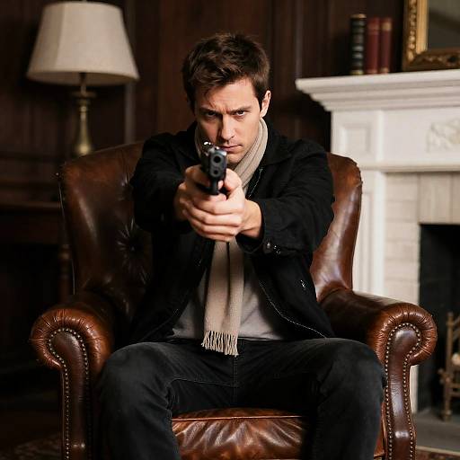 Intense Man in Leather Armchair Portrait