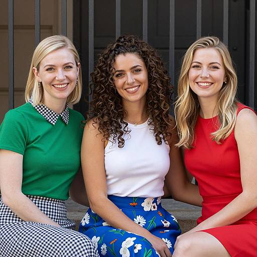 Three Smiling Women Sitting Together