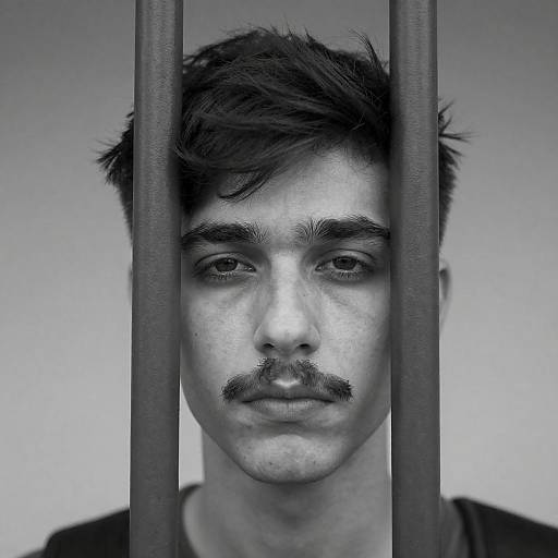 Young Man Behind Bars Black and White