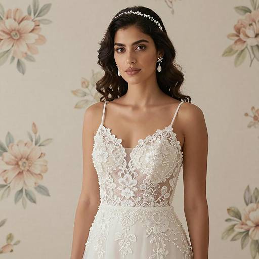 Bride in Floral Lace Wedding Dress