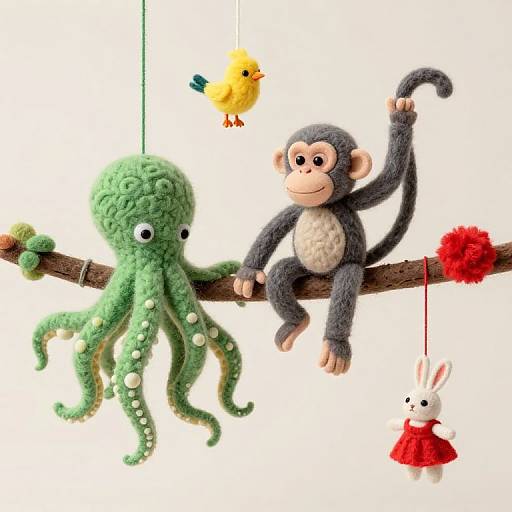 Whimsical Needle-Felted Monkey Scene