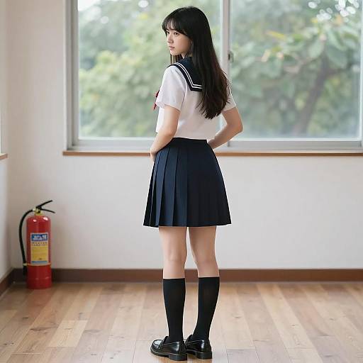 Asian Woman in Japanese School Uniform Indoor