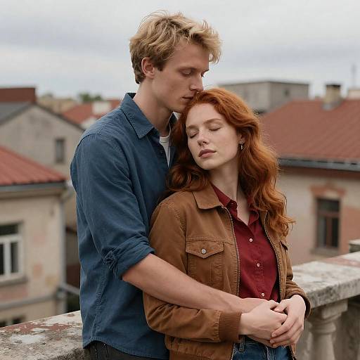 Serene Rooftop Embrace of a Couple