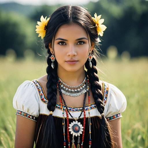 Young Woman in Traditional Folk Costume with Braids
