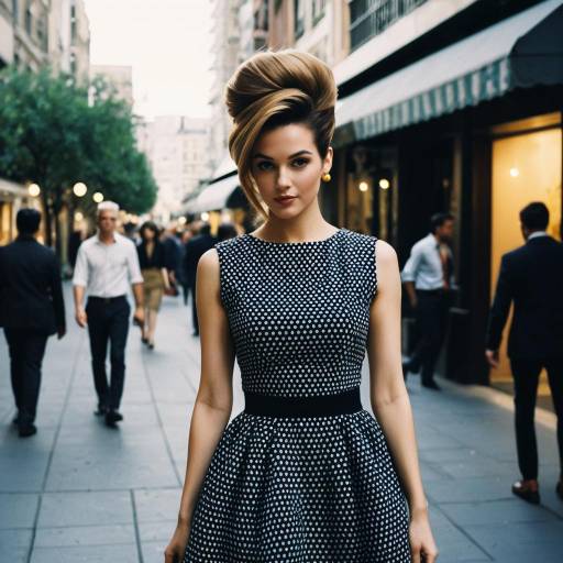 Woman with Beehive Hairstyle in Polka Dot Dress