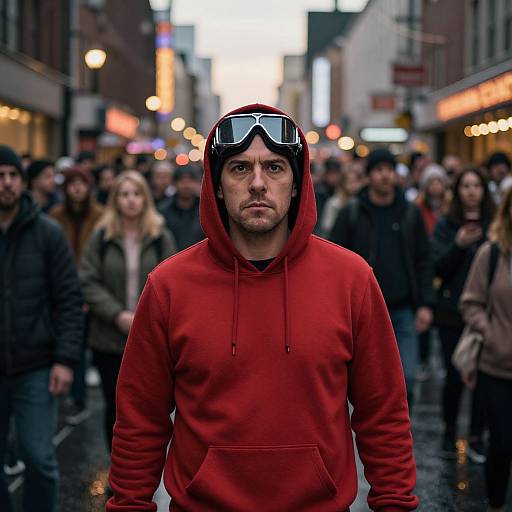 Determined Man in Red Hoodie Announcing