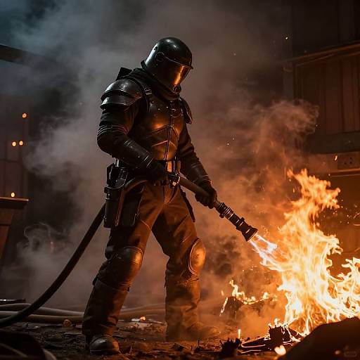 Armored Firefighter in Burning Room